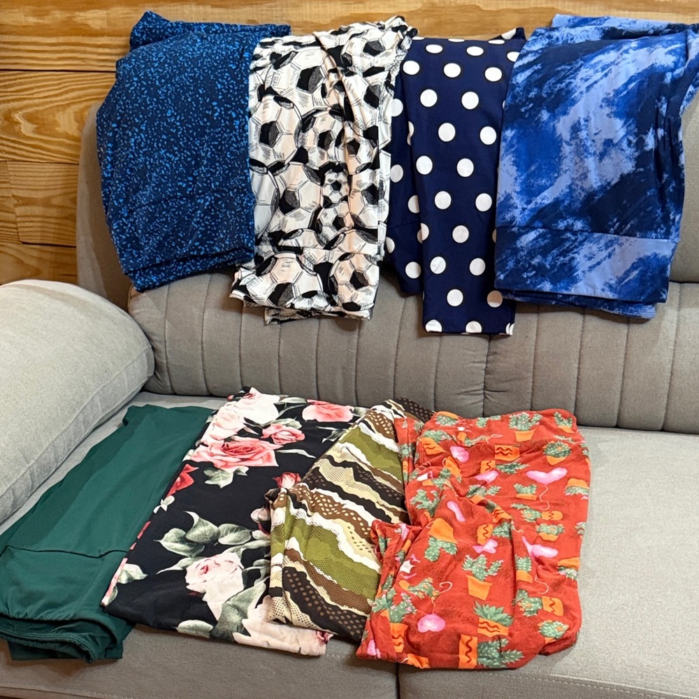 Assorted Patterned Leggings Bundle - Blue, Navy, Green, Black, Floral, Orange